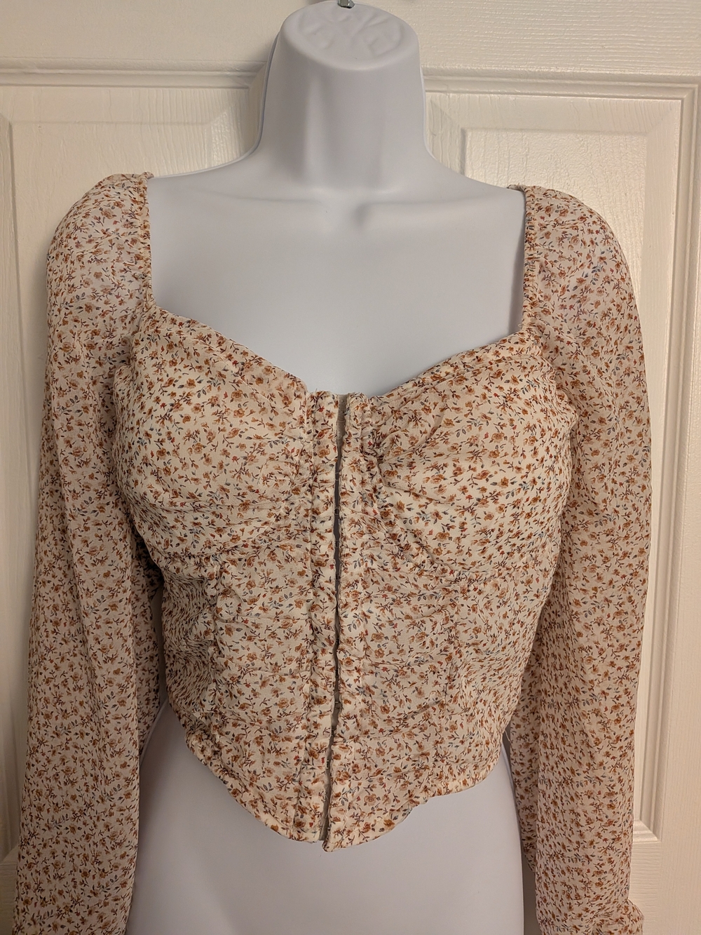 Papaya Cropped Corset Ditzy Floral Blouse Smocked Back Coquette Cottagecore Sz L